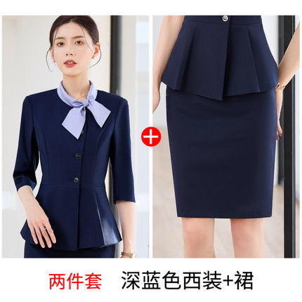 Hotel Work Clothes Female Seven-point Sleeve Spring and Autumn Front Desk Cashier Professional suit Catering Hotel Waiter Work Clothes Female