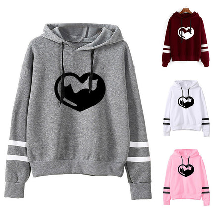 2021 AliExpress Amazon Cross-border New Valentine's Day Love Cat Printed Parallel Bars Hooded Wear Europe and America