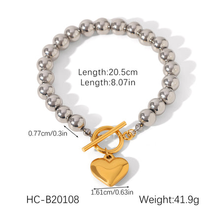 European and American Cross-Border Ot Buckle Heart-Shaped Pendant Stainless Steel Bracelet for Women, Non-Fading, High-End Heart Jewelry, Titanium Steel Jewelry