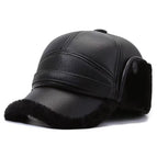 Velvet leather hat-black