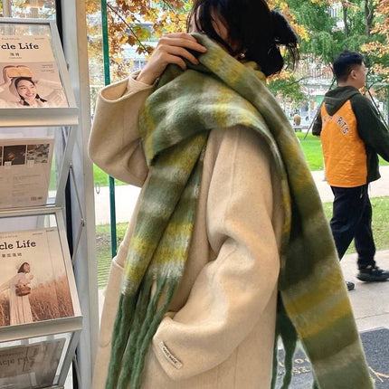 Factory new solid color haze blue scarf women's winter fluffy hair thickened students white students warm scarf