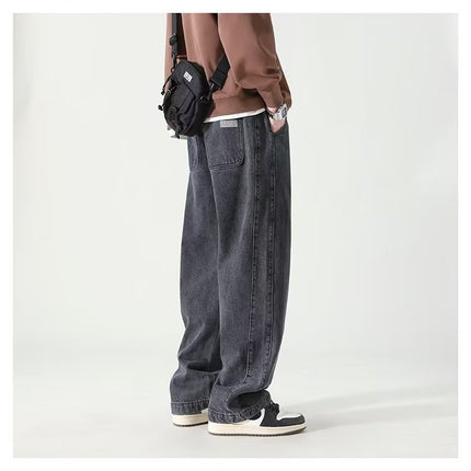 Trendy Brand Japanese Style Retro light blue Straight Jeans Men's Spring and Summer New High Street Loose Wide Leg Long Pants