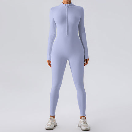Cross-border Explosions High-elastic Zipper Vertical Collar Long-sleeved Yoga One-piece Suit Women's Sports Fitness Running Training Yoga Suit