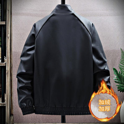 Vertical Collar Leather Jacket Men's Winter fleece-lined Thickened Biker Leather Jacket High-end Fashionable Trendy Ripper Handsome Casual Top
