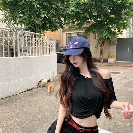 Gray Off-Shoulder Short-Sleeve T-Shirt for Women, Summer Design with a Unique Twist, Off-Shoulder Slim-Fit Crop Top for a Hot Girl Look