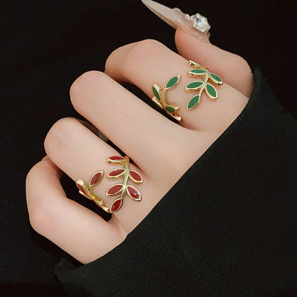 Pure Copper Oil Drop Fashion Niche Geometric Leaf Pattern Ring Adjustable Size Ring for Women Factory Direct Sale Wholesale