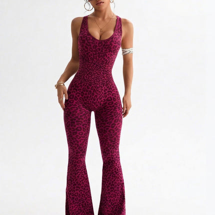 Hot-Selling Leopard Print Flared Jumpsuit in Stock, Amazon Yoga Jumpsuits, Hot-Selling Yoga Jumpsuits Wholesale