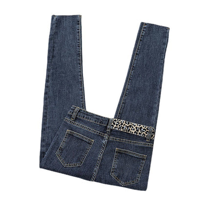 Leopard-print Thickened High-waist Jeans Women's Fleece-lined Autumn and Winter Warm Stretch Pencil Pants Slim-fit Fur-edged Cropped Pencil Pants