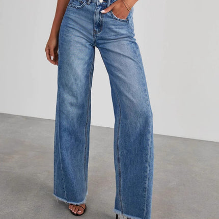 2025 European and American Cross-Border New Products Amazon Loose Wide-Leg Side Seam Patchwork Frayed Hem Jeans for Women 32150