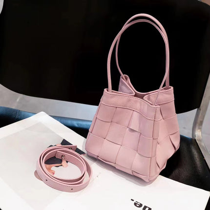 Summer textured leather woven bucket bag fashionable fashionable wings closed-toe layer cowhide mini women's bag underarm bag