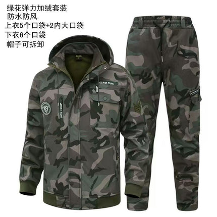 Autumn and Winter Jacket Workwear Suit Men's Velvet Thickeneded Cold-Proof, Warm, Dirt-Resistant and Wear-Resistant Camouflage Labor Protection Cotton Coat