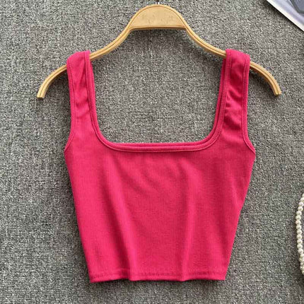 Vest Women's Outer Wear Summer Short Sleeveless Crop Top Square Collar Fashion Versatile Slim Solid Color Bottoming Shirt Trbottomy