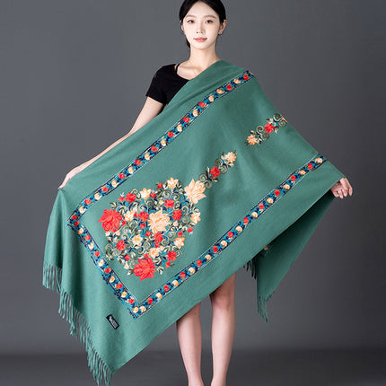 Autumn and Winter Nepal Vase Embroidered New Style Cashmere Scarf Women's Ethnic Style Embroidered Tassel Large Shawl