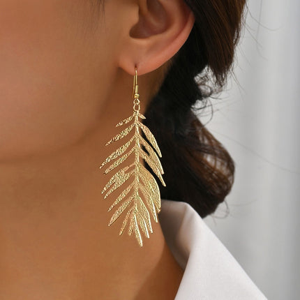 European and American Cross-Border Supply Retro Fashion Simple Leaf Tassel Earrings Elegant Simple Versatile Long Women's Earrings