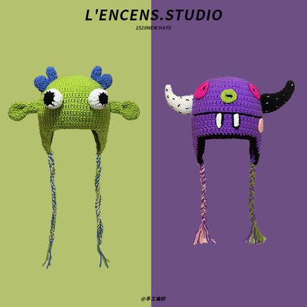 The Same Hat as Piyou, Green Shrek Cartoon, Funny and Cute Strawberry Hood, Knitted Woolen Hat for Winter