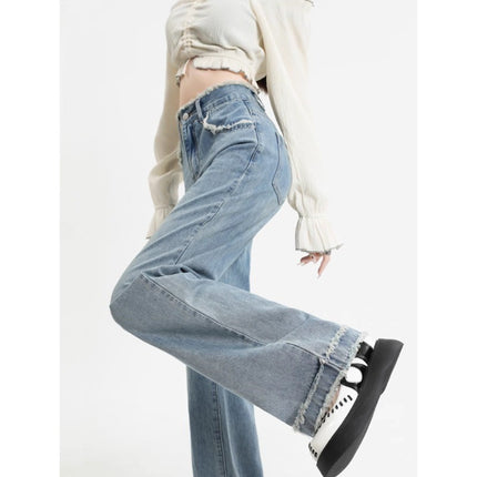 Light Color High Waist Straight Jeans Women's Trendy All-match New Fashionable Simple Loose Slim-fit Wide Leg Pants