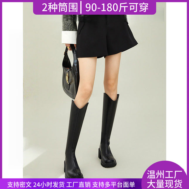 Big Sale~Double-Tube Thick-Heeled Boots for Women, New Winter V-Mouth Boots, Women's Single Boots, Large-Tube Long and High Knight Boots