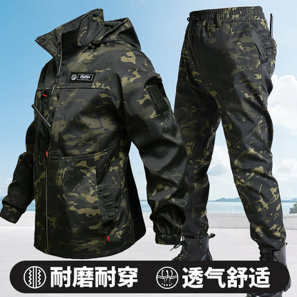 Spring and Autumn Waterproof Windproof Suit Outdoor Mountaineering Suit suit Men's Windproof Wear-resistant Tooling Soft Shell Combat Work Clothes