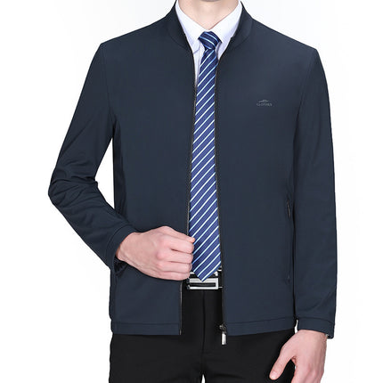 2023 Spring New Men's Jacket Fashion Casual Stand Collar Green Middle-Aged Men's Milk Silk Jacket Jacket