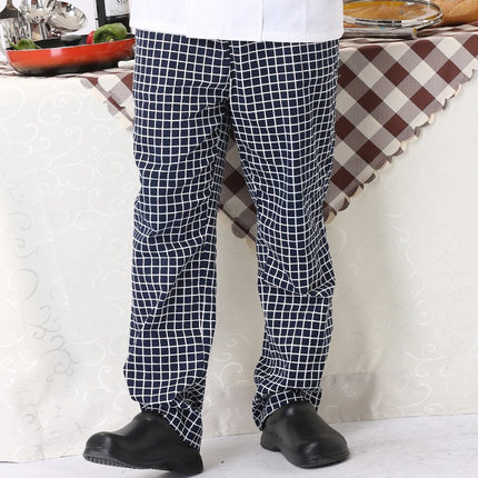 Wholesale Spot Hotel Restaurant Striped Chef Work Pants Elastic Band Elastic Black Waiter Overalls Customized