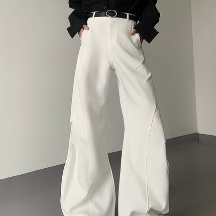 Unique Design White Patchwork Drape Pleated Flared Knife-Cut Dress Pants for Men and Women with a High-End Feel Wide-Leg Dress Pants