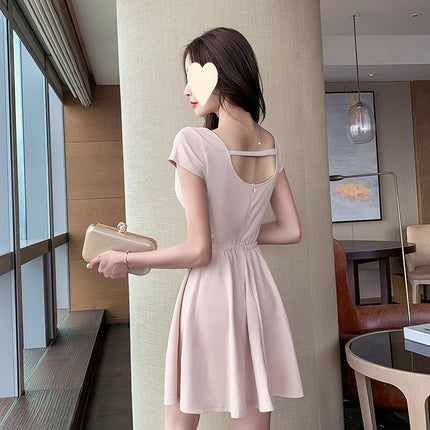 Nightclub Women's Fashion Deep V Low-cut Waist Belly Covering A- line Skirt Elegant Backless Small Skirt Night Sexy dress