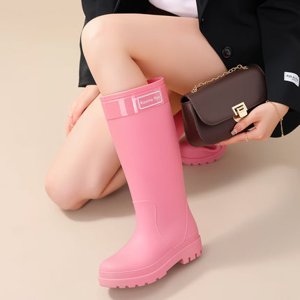 Chinese Style Bright Red Extra High Women's Rain Boots cm High Black Boots Fashionable Women's Rubber Shoes Sweet and Sassy Long Rain Boots Water Boots