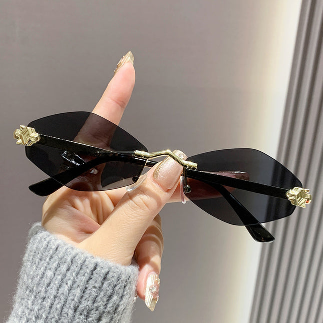 Frameless diamond personality sunglasses 2024 new sunscreen European and American trend sunglasses high sense sunglasses ladies
