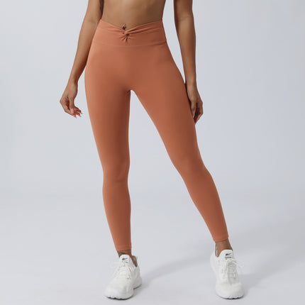 Cross-border new Twisted V-shaped yoga pants Peach Hip belly contracting sports cropped pants outdoor running fitness tights