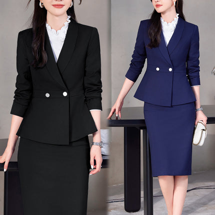 navy blue Professional suit Women's Fashion Elegant Suit Shirt Three-piece Hotel Manager Work Clothes Front Desk Uniform