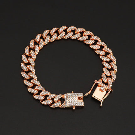 European and American hip hop style full diamond encryption Cuban chain clavicle chain necklace hipster cool flash personality butterfly buckle necklace accessories