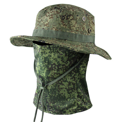 Outdoor Tactical Fisherman Hat Camo Penny Hat Summer Mountaineering Training Sunshade Round Edge Hat Mask Two-piece Set