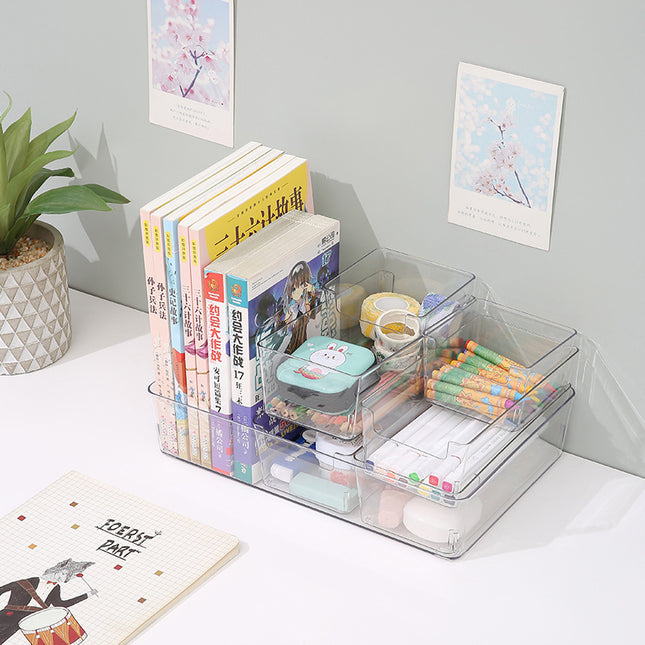 T2219 desktop storage box divided kitchen tableware stationery finishing box transparent plastic desktop storage box