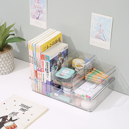 T2219 desktop storage box divided kitchen tableware stationery finishing box transparent plastic desktop storage box