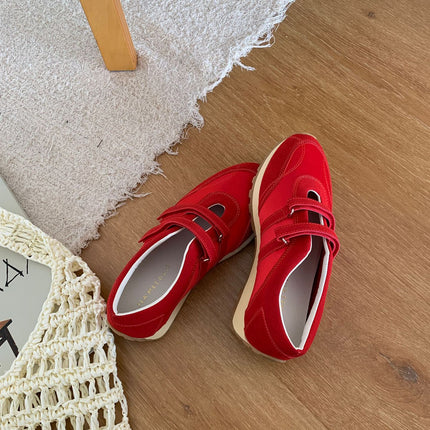 Wholesale New Platform Thick-Soled Velcro Training Shoes for Women 2025 Genuine Leather Breathable Versatile Ready-Made Casual Shoes for Women