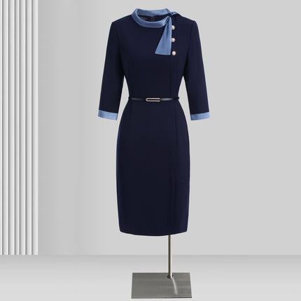 Temperament Socialite Tweed Style Contrasting Color Professional Dress Women 2024 New Beauty Salon Hotel Front Desk Workwear Skirt