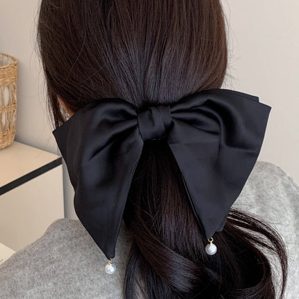 French Style Pearl Small Pendant Textured Big Hairpin Women's Bow Back Head Spring Clip Headwear Hair Accessories Side Clip Top Clip