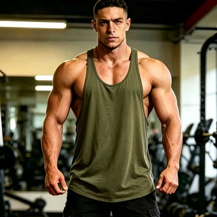 Summer Men's Vest Thin Strap Sports European and American Bodybuilding Fitness T-shirt Printed logo Waistle I-Shoulder Loose Men