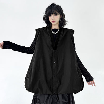Hong Kong Style Niche Design Bud-Shaped Vest 2025 Spring and Autumn New Fashion Loose Solid Color V-Neck Sleeveless Trench Coat