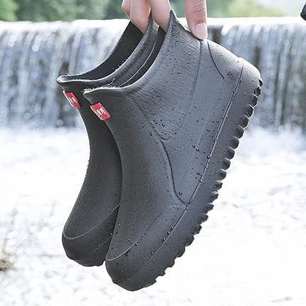 Men's rain boots non-slip waterproof fashion rain boots fleece-lined warm rubber shoes kitchen work mid-calf short water shoes overshoes