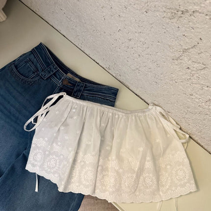 White Embroidered Lace Stacked Dress Curtain 2025 New Korean Style High Waist Layered Half-length Skirt Women's Mini Fart Curtain