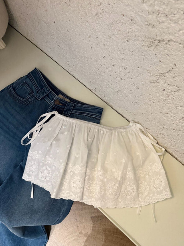 White Embroidered Lace Stacked Dress Curtain 2025 New Korean Style High Waist Layered Half-length Skirt Women's Mini Fart Curtain
