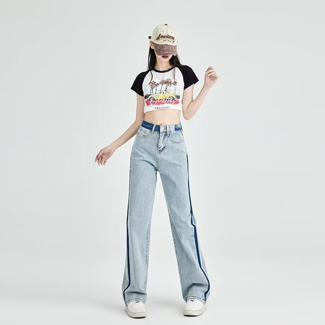High Waist Straight Leg Jeans Women's Autumn 2024 New light blue Narrow Skinny Sag Wide Leg Pants
