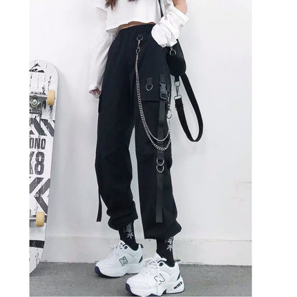 fleece-lined Thickened Delivery Chain Leg Overalls Women's Slimming High Waist Spring and Summer Handsome Black Pants Women's Loose Straight Pants