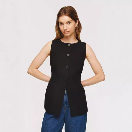 Madeinost2024 New Autum Style Retro Old Money Stripesd Denim Vest High-End Elegant Waist Top