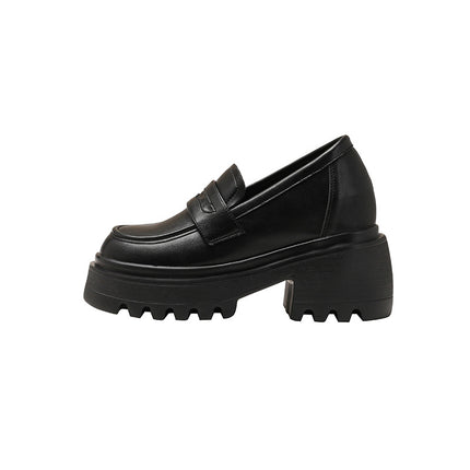 Women's 2025 New Style Thick-Soled Loafers with 12cm Height Increase for Small People, Super High-Heeled British Style Small Leather Shoes