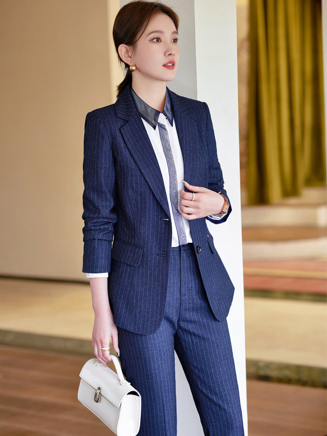 Business Dress Temperament Goddess Fan Striped Suit suit Korean Style Workplace Business Dress Suit Work Clothes Fashion