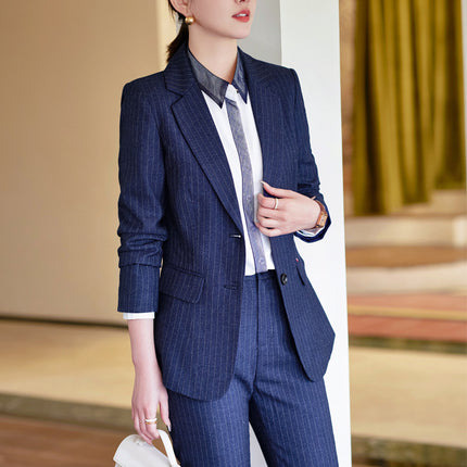 Business Dress Temperament Goddess Fan Striped Suit suit Korean Style Workplace Business Dress Suit Work Clothes Fashion