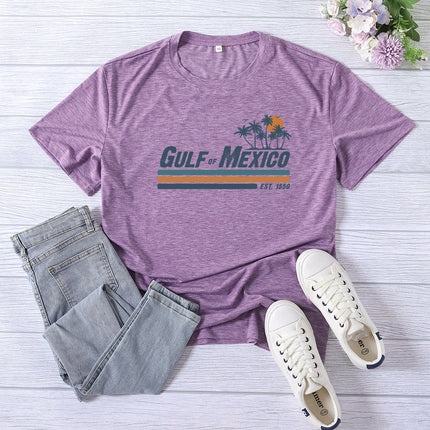 Amazon Supply Guif of Mexico Printed Short-Sleeved Women's Casual Summer Casual Loose Round Neck