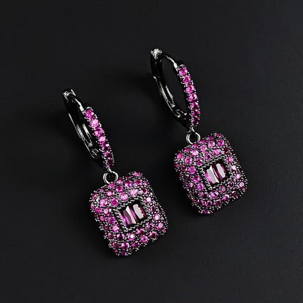 Cross-border Europe and the United States popular micro-inlaid zircon square emerald earrings fashion oval shape female e6928